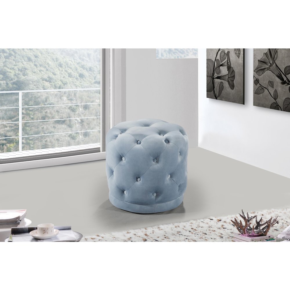 Harper Sky Blue Velvet Ottoman/Stool. Picture 2