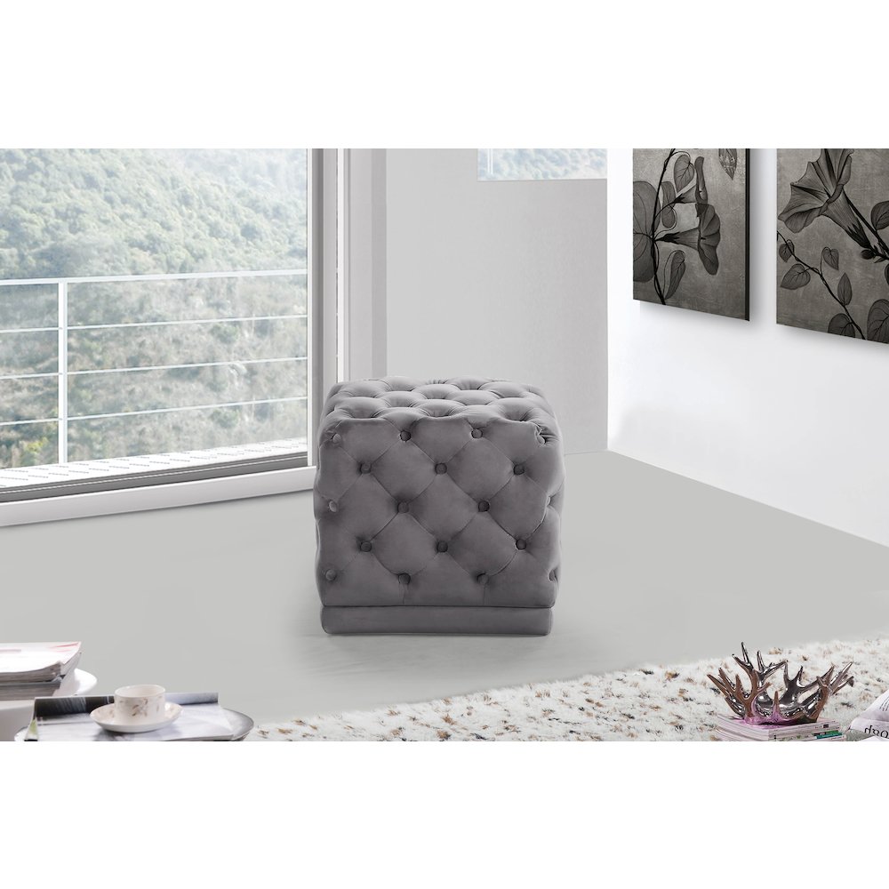 Stella Grey Velvet Ottoman/Stool. Picture 2