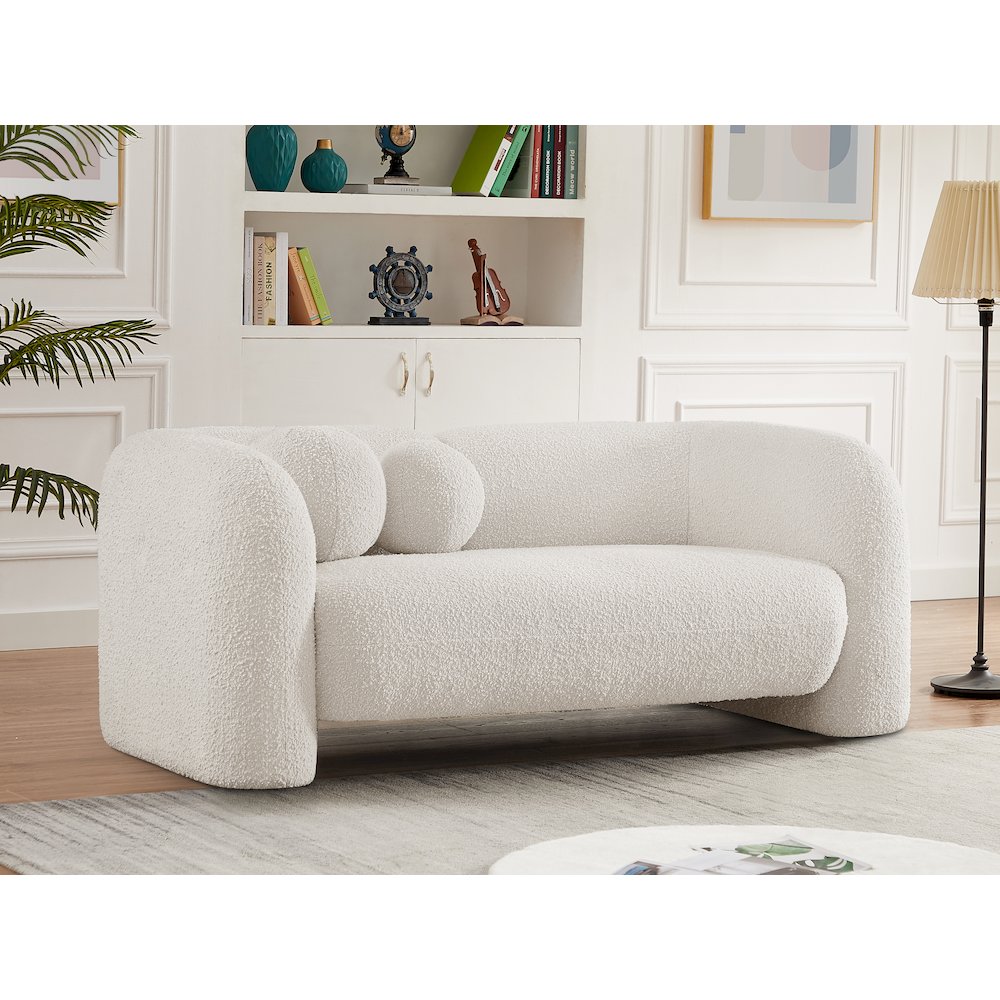 Emory Cream Boucle Fabric Loveseat. Picture 2