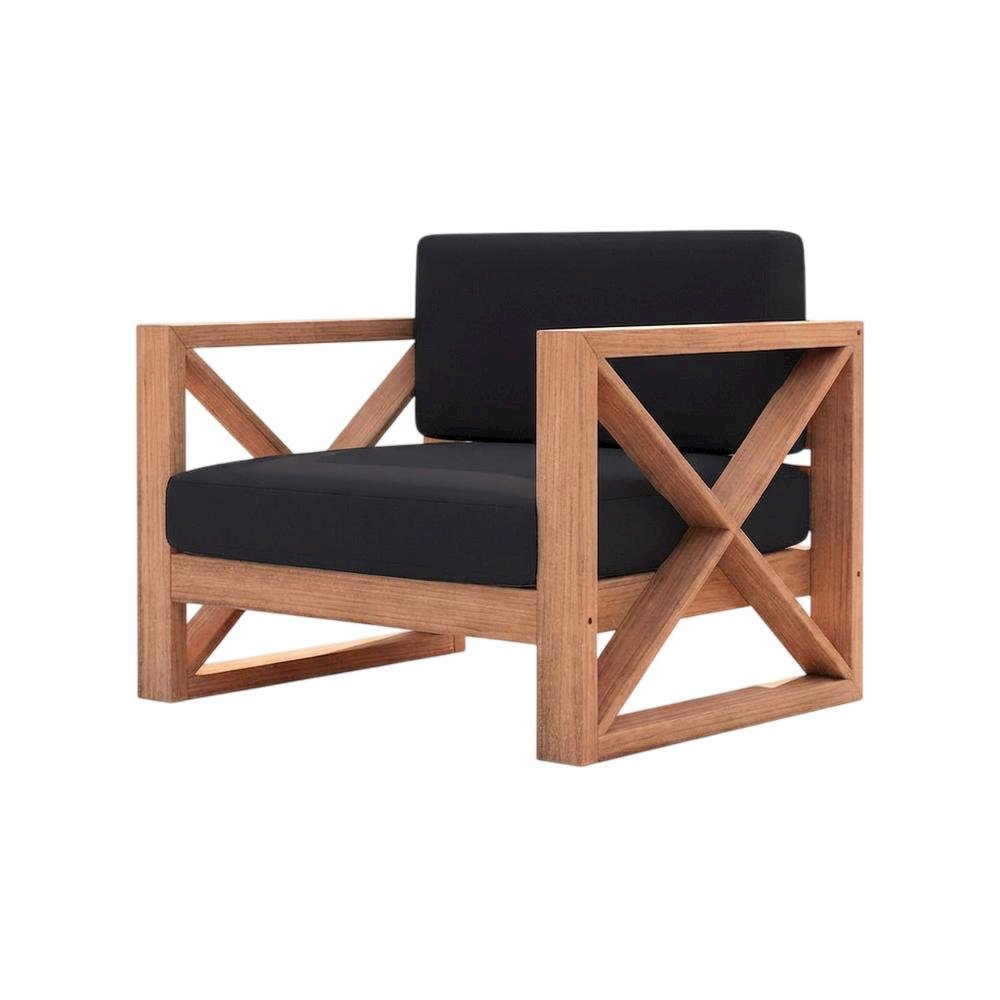 Contemporary Black Fabric Outdoor Chair With Cushioned Seat And Finish. Picture 1
