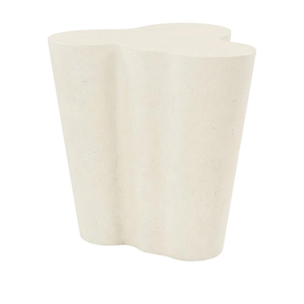 Cream Concrete And Fiberglass Indoor Outdoor End Table With Art Deco Style. Picture 1