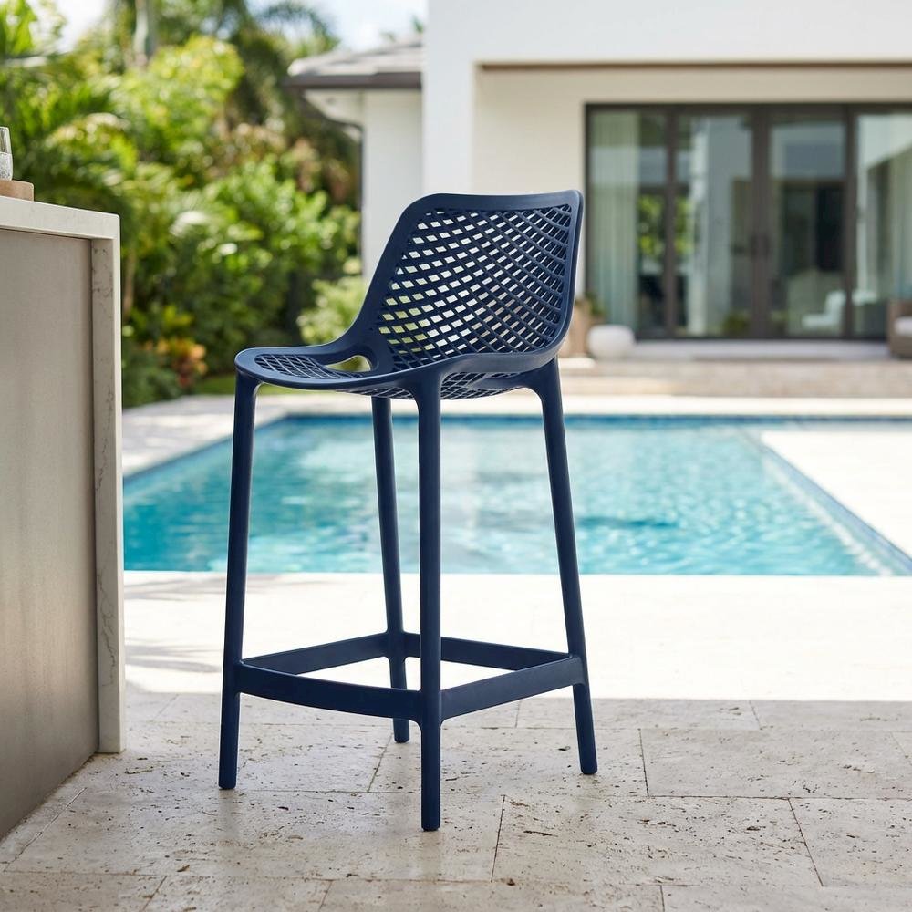 Navy Outdoor Patio Stool Set Of 4, Protective Finish, Contemporary Style. Picture 3