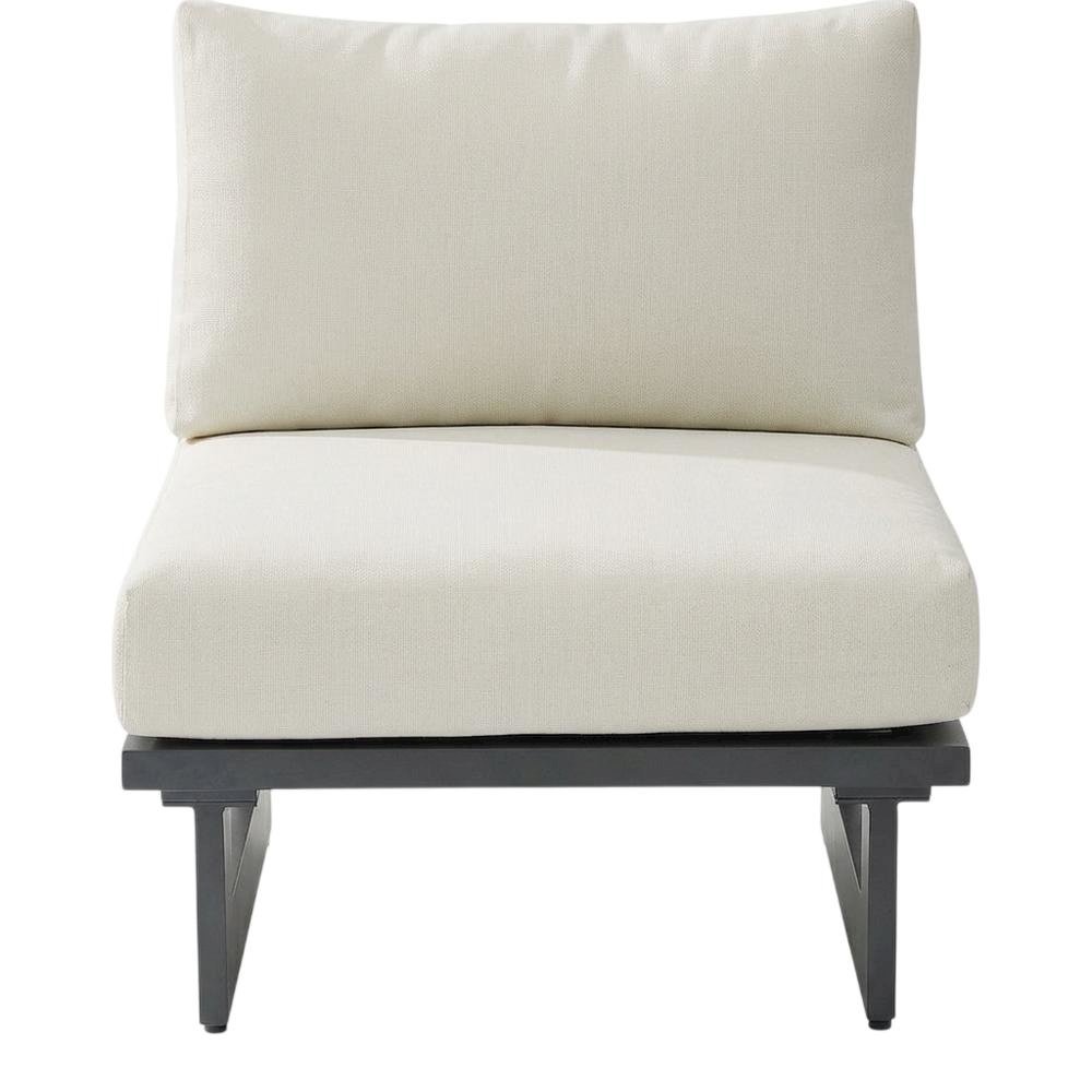 Cream Fabric Outdoor Patio Armless Chair With Contemporary Style. Picture 4