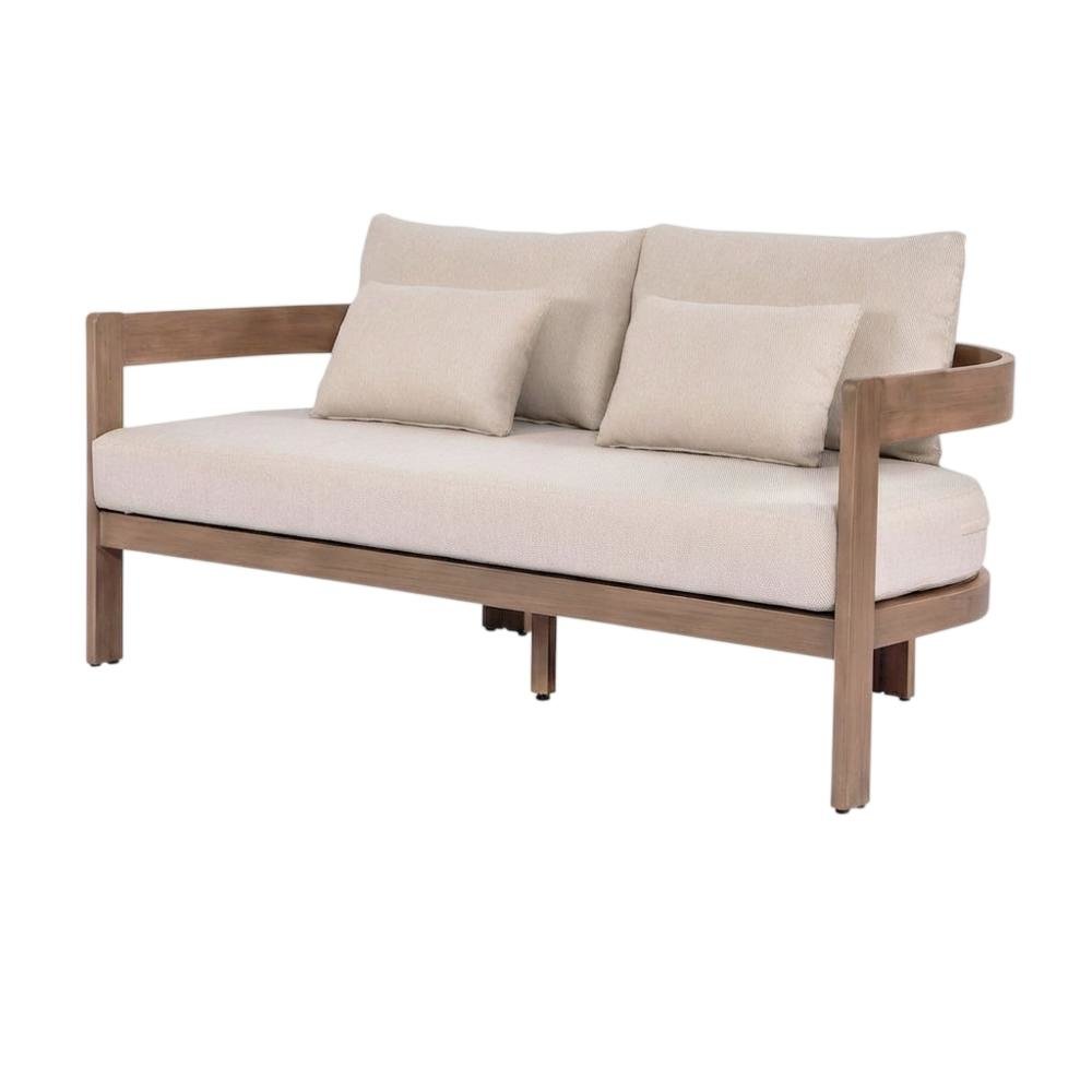Beige Fabric Outdoor Loveseat With Pillow And Contemporary Style. Picture 1