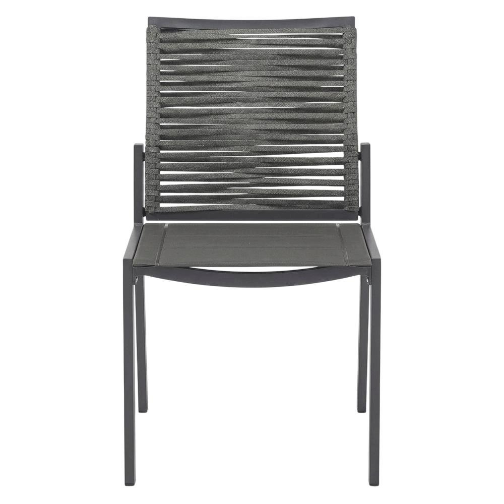 Gray Rope Fabric Outdoor Patio Dining Side Chair Set Of 2, Contemporary Style. Picture 4