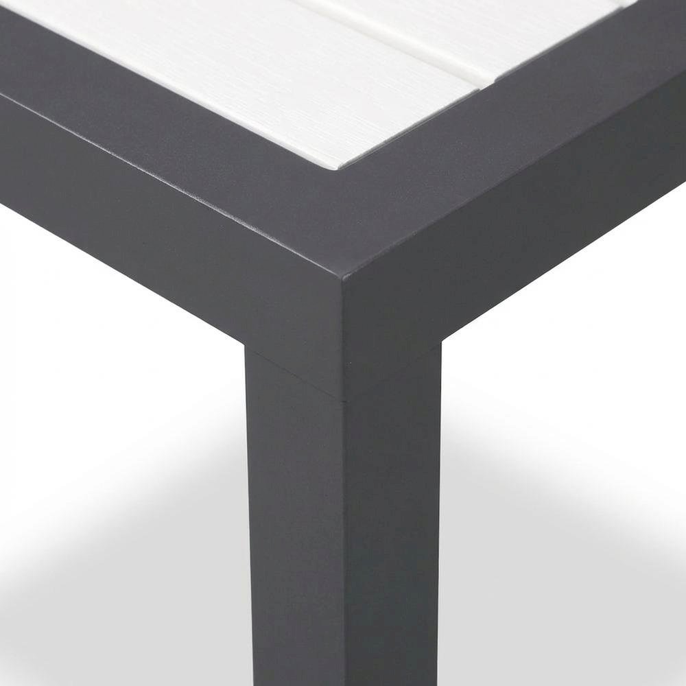 White Wood-Look Accent Paneling Outdoor Patio Aluminum End Table, Contemporary. Picture 6