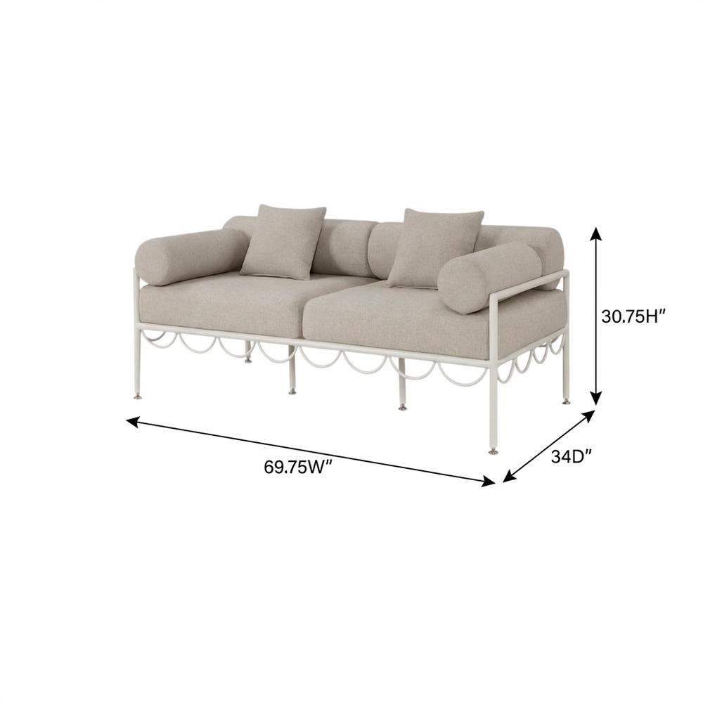 Beige Water-Resistant Fabric Outdoor Loveseat With Cushioned Seat. Picture 7