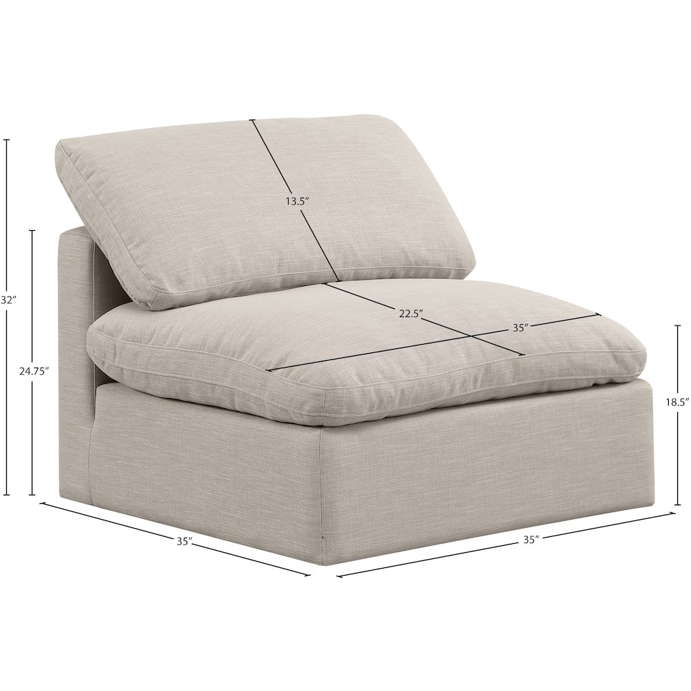 Indulge Beige Linen Textured Fabric Armless Chair. Picture 8
