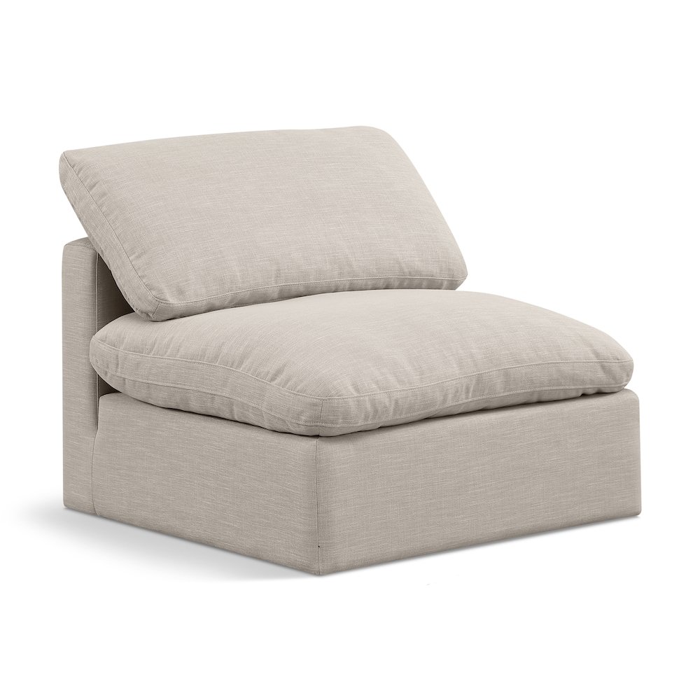 Indulge Beige Linen Textured Fabric Armless Chair. Picture 1