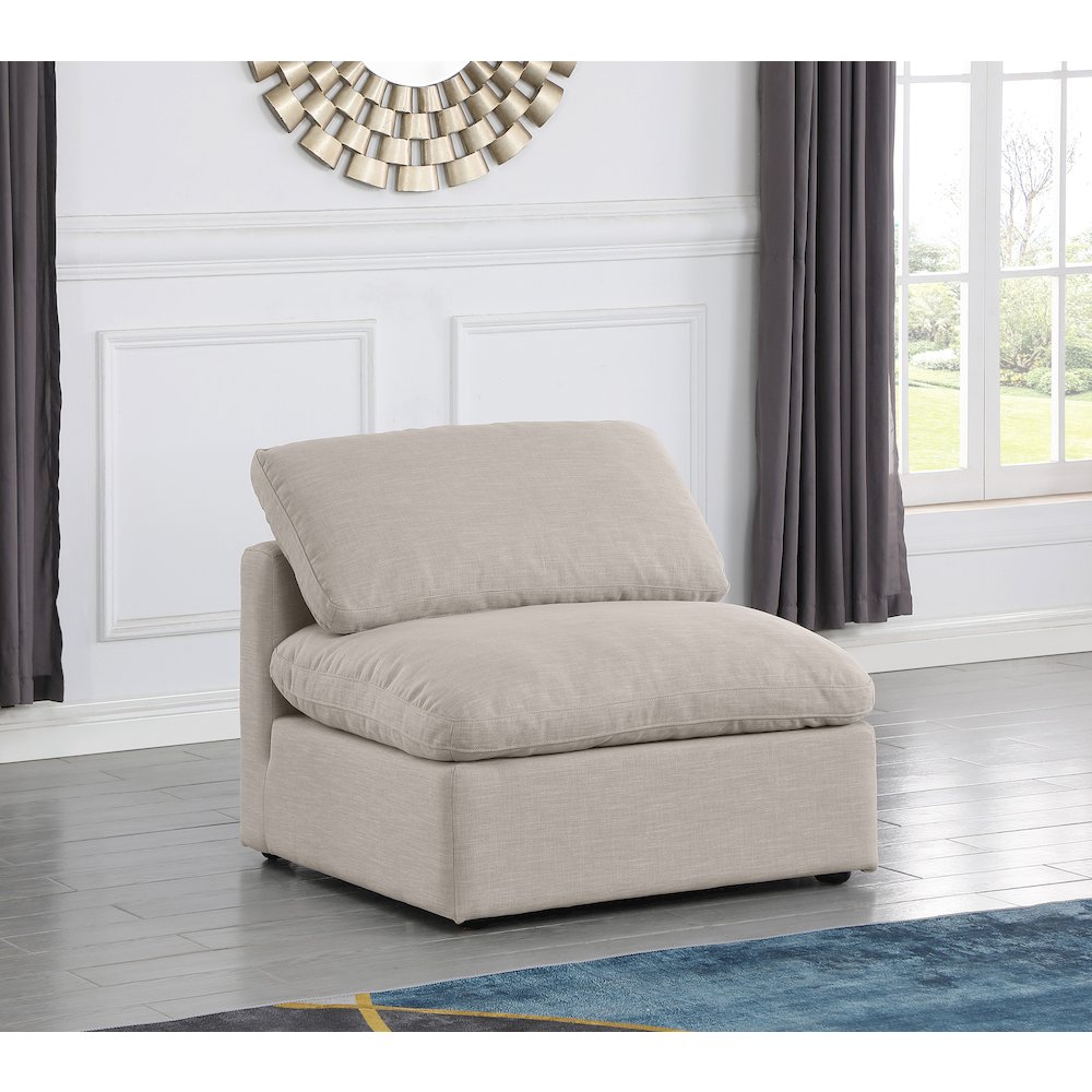 Indulge Beige Linen Textured Fabric Armless Chair. Picture 2