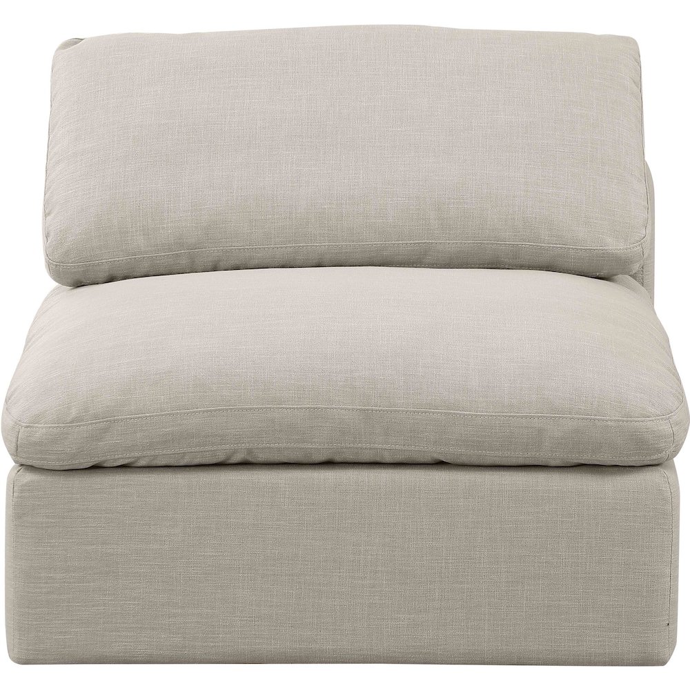 Indulge Beige Linen Textured Fabric Armless Chair. Picture 4