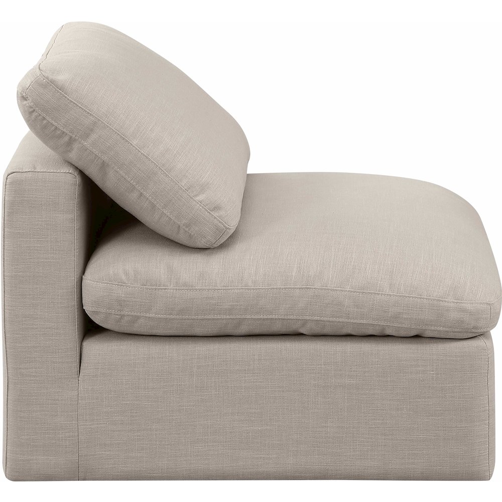 Indulge Beige Linen Textured Fabric Armless Chair. Picture 5