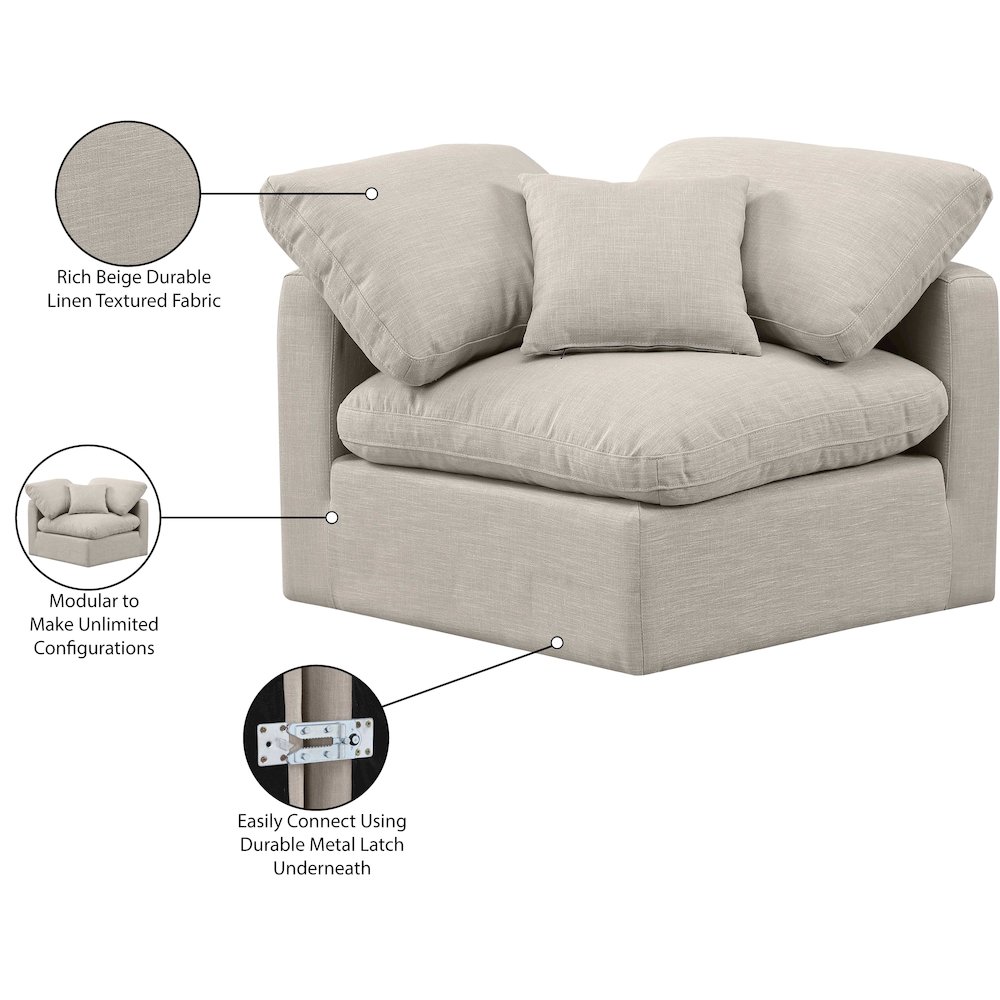 Indulge Beige Linen Textured Fabric Corner Chair. Picture 9