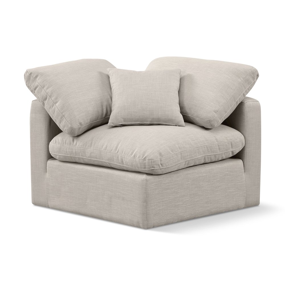 Indulge Beige Linen Textured Fabric Corner Chair. Picture 1