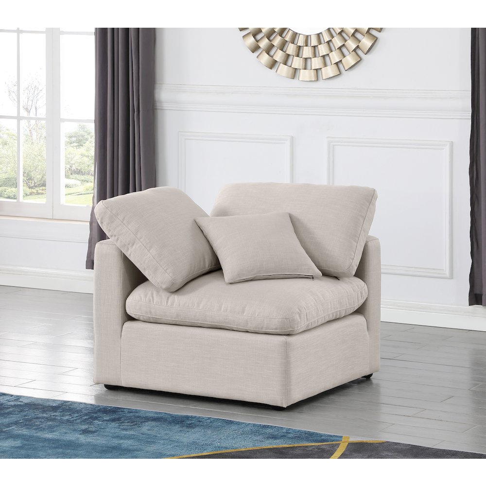 Indulge Beige Linen Textured Fabric Corner Chair. Picture 2