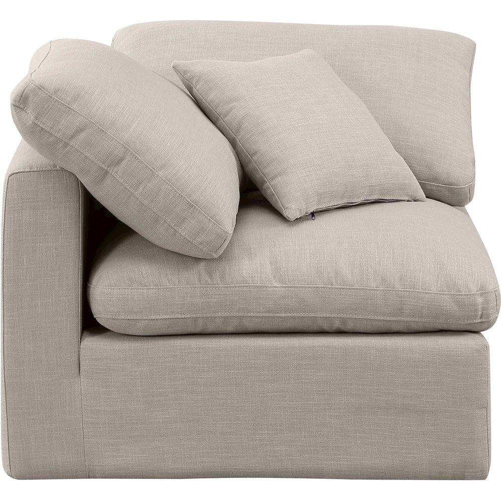 Indulge Beige Linen Textured Fabric Corner Chair. Picture 4