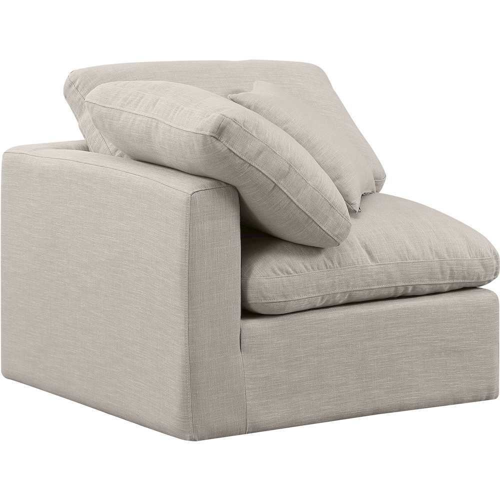 Indulge Beige Linen Textured Fabric Corner Chair. Picture 6