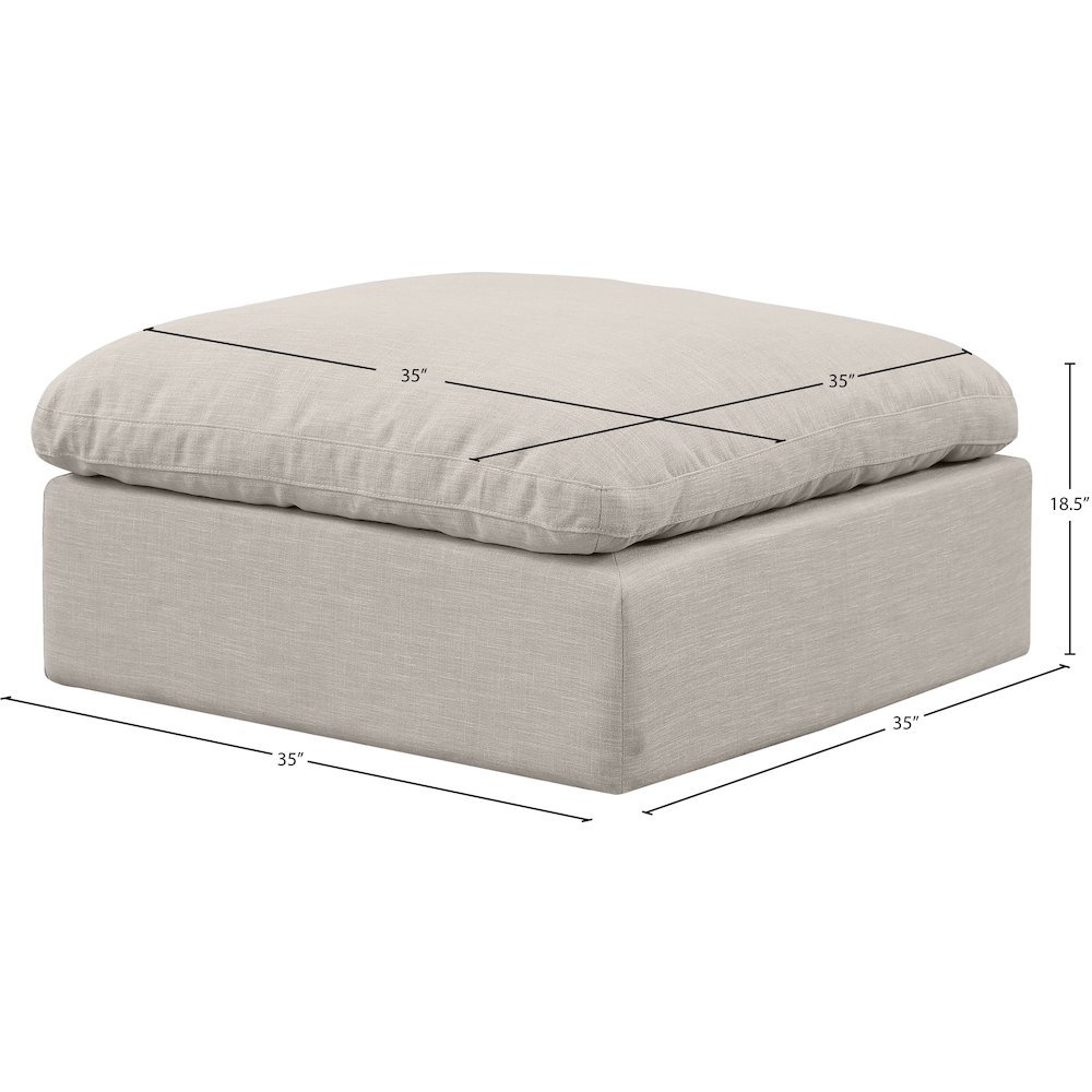 Indulge Beige Linen Textured Fabric Ottoman. Picture 5