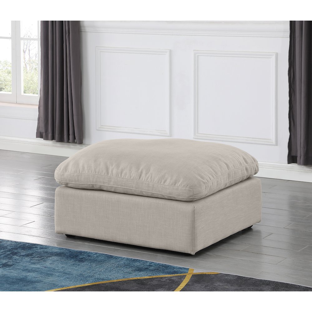 Indulge Beige Linen Textured Fabric Ottoman. Picture 2