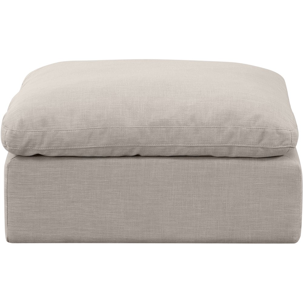 Indulge Beige Linen Textured Fabric Ottoman. Picture 3