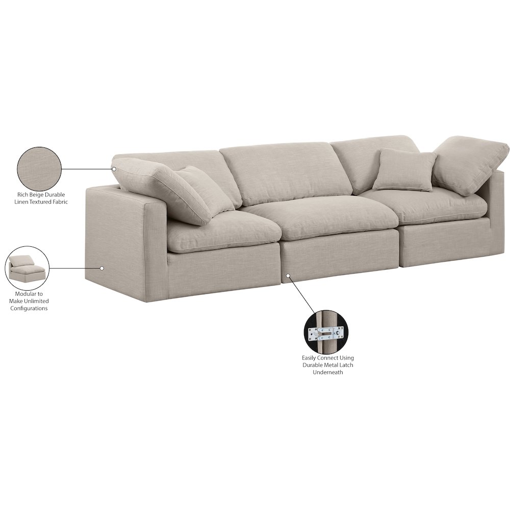 Indulge Beige Linen Textured Fabric Modular Sofa. Picture 9