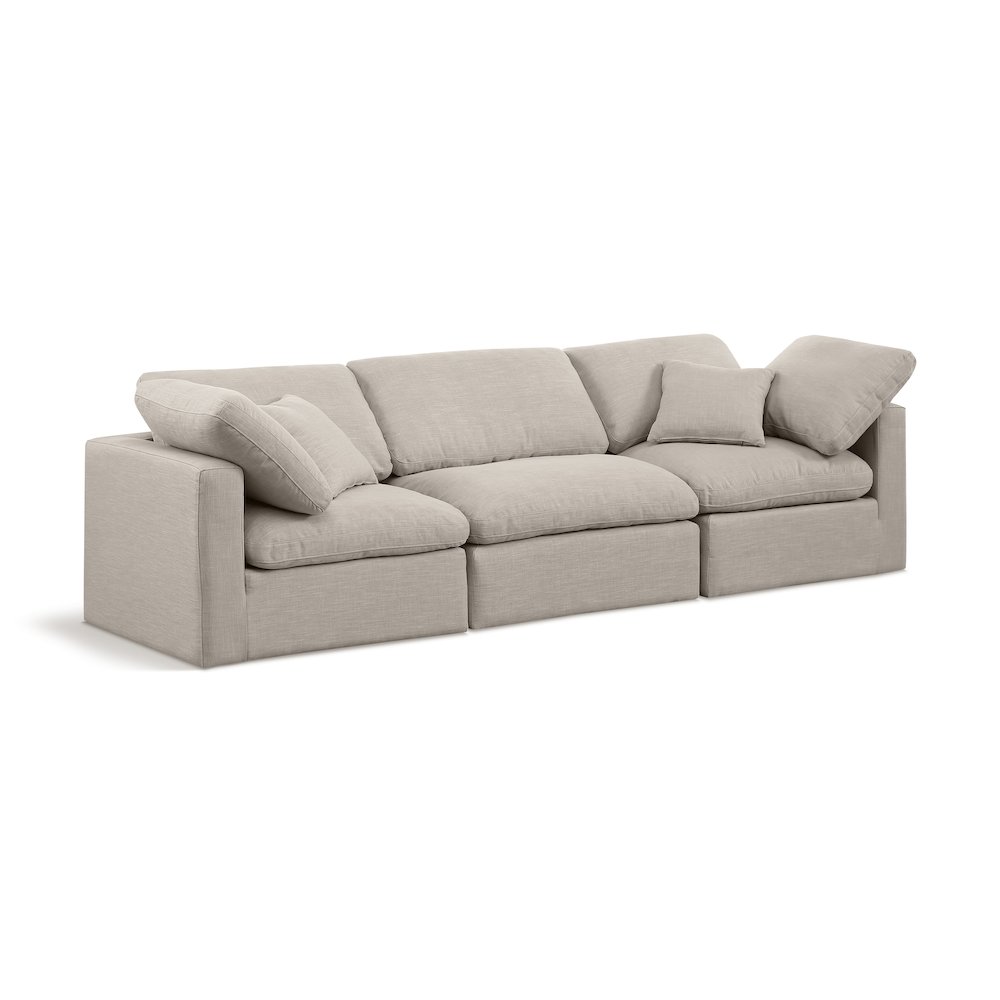 Indulge Beige Linen Textured Fabric Modular Sofa. Picture 1