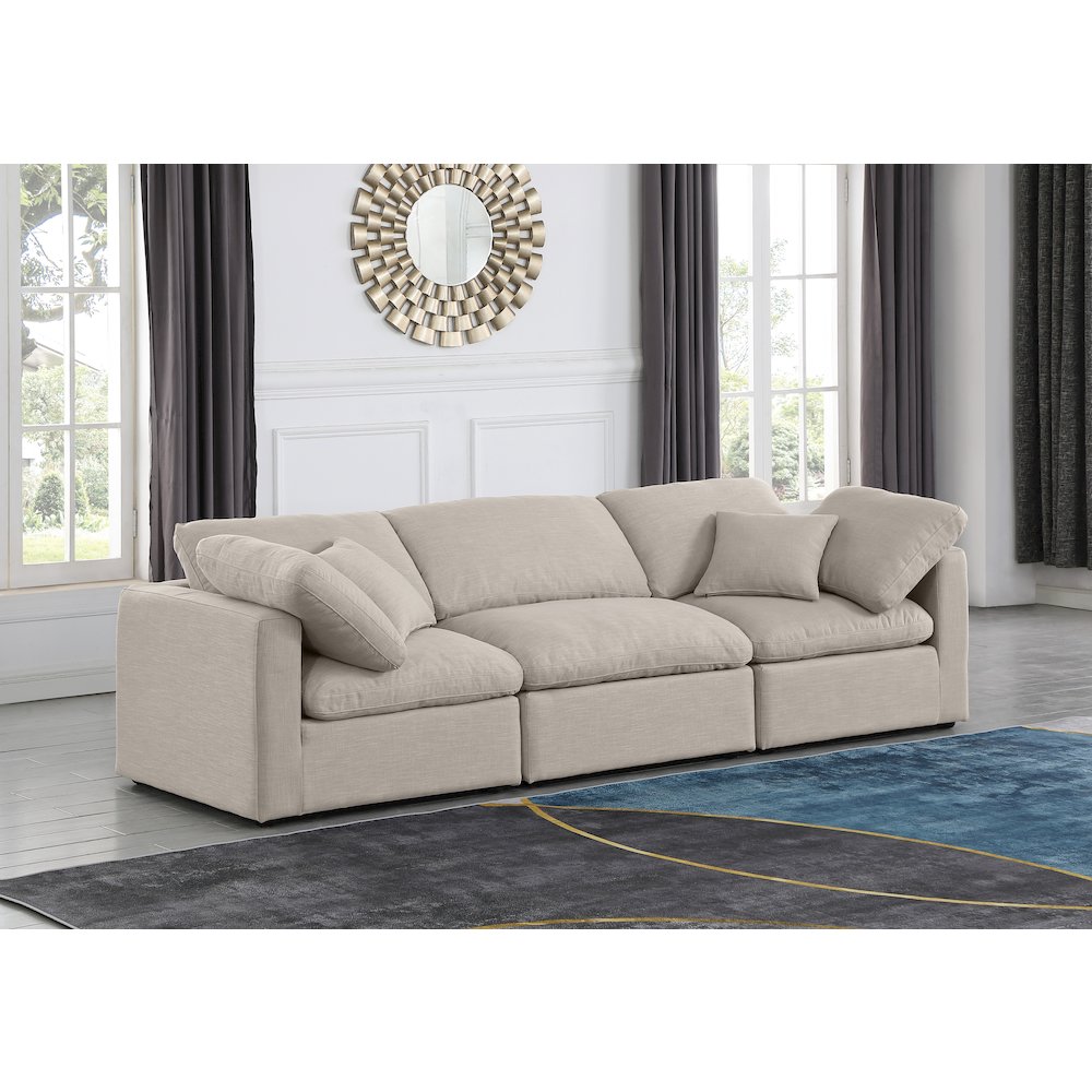 Indulge Beige Linen Textured Fabric Modular Sofa. Picture 2
