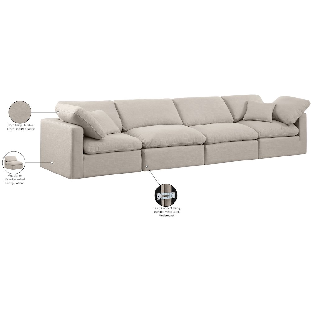 Indulge Beige Linen Textured Fabric Modular Sofa. Picture 9