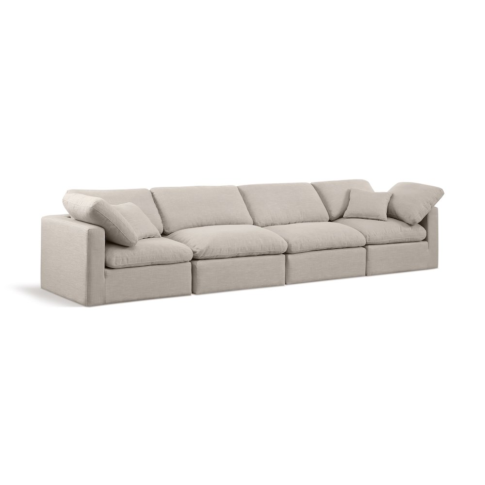 Indulge Beige Linen Textured Fabric Modular Sofa. Picture 1