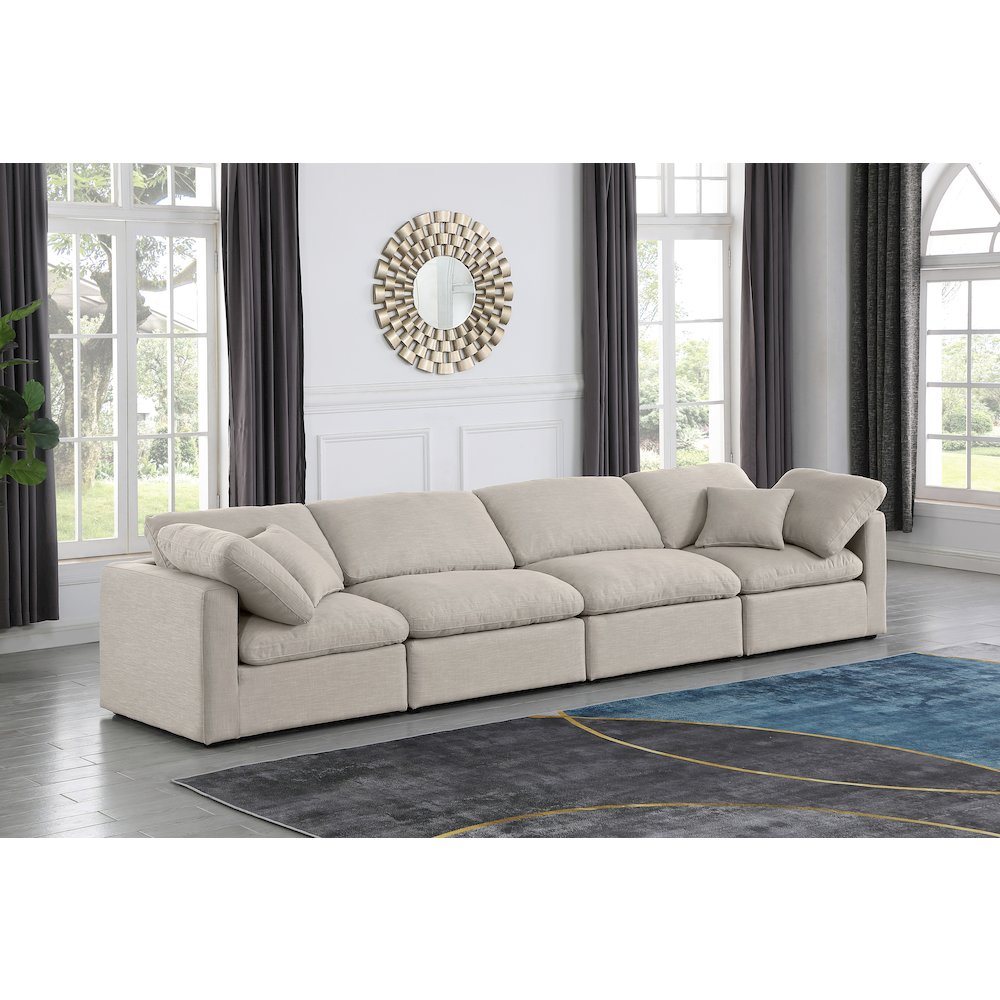 Indulge Beige Linen Textured Fabric Modular Sofa. Picture 2