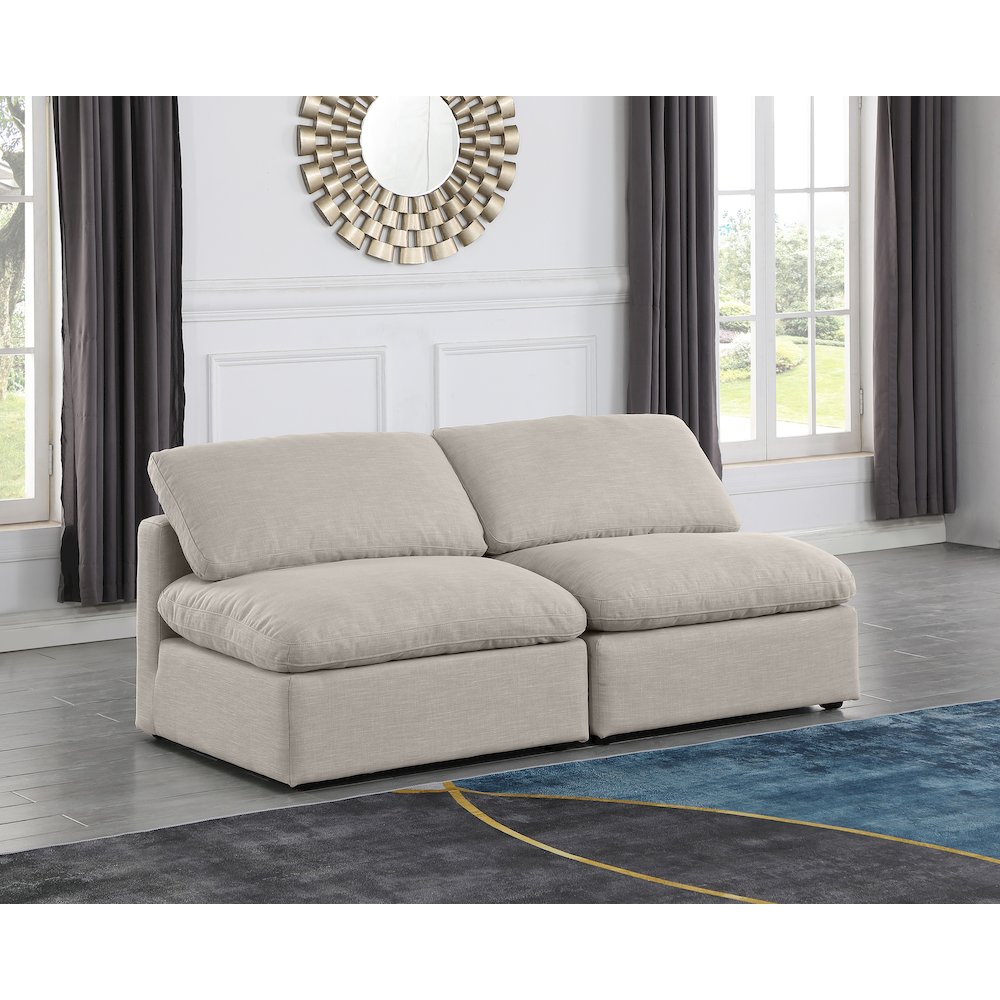 Indulge Beige Linen Textured Fabric Modular Sofa. Picture 2
