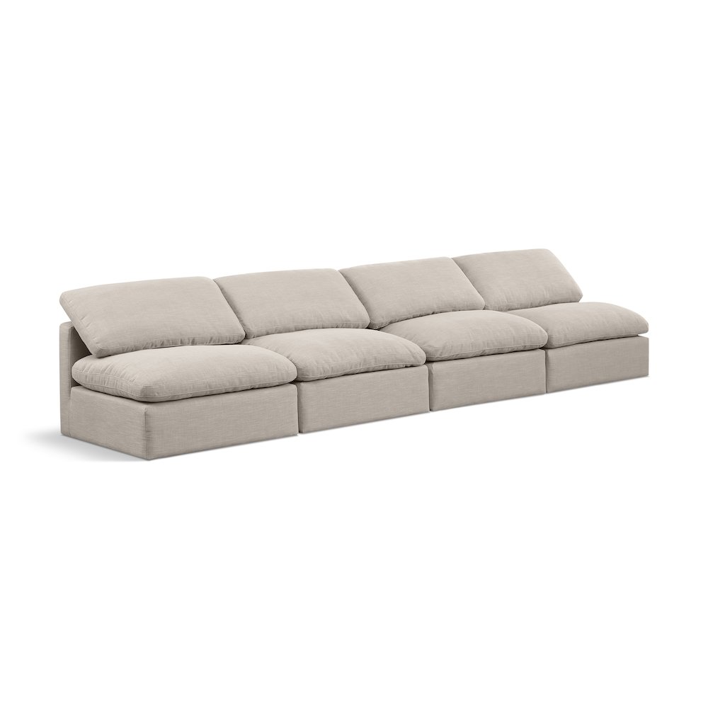 Indulge Beige Linen Textured Fabric Modular Sofa. Picture 1