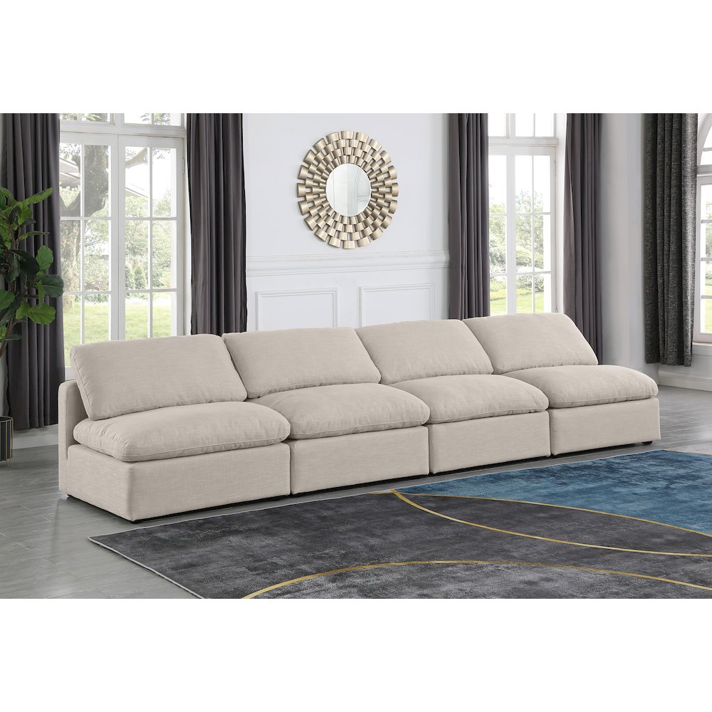 Indulge Beige Linen Textured Fabric Modular Sofa. Picture 2