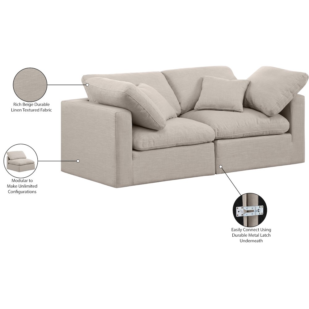 Indulge Beige Linen Textured Fabric Modular Sofa. Picture 9