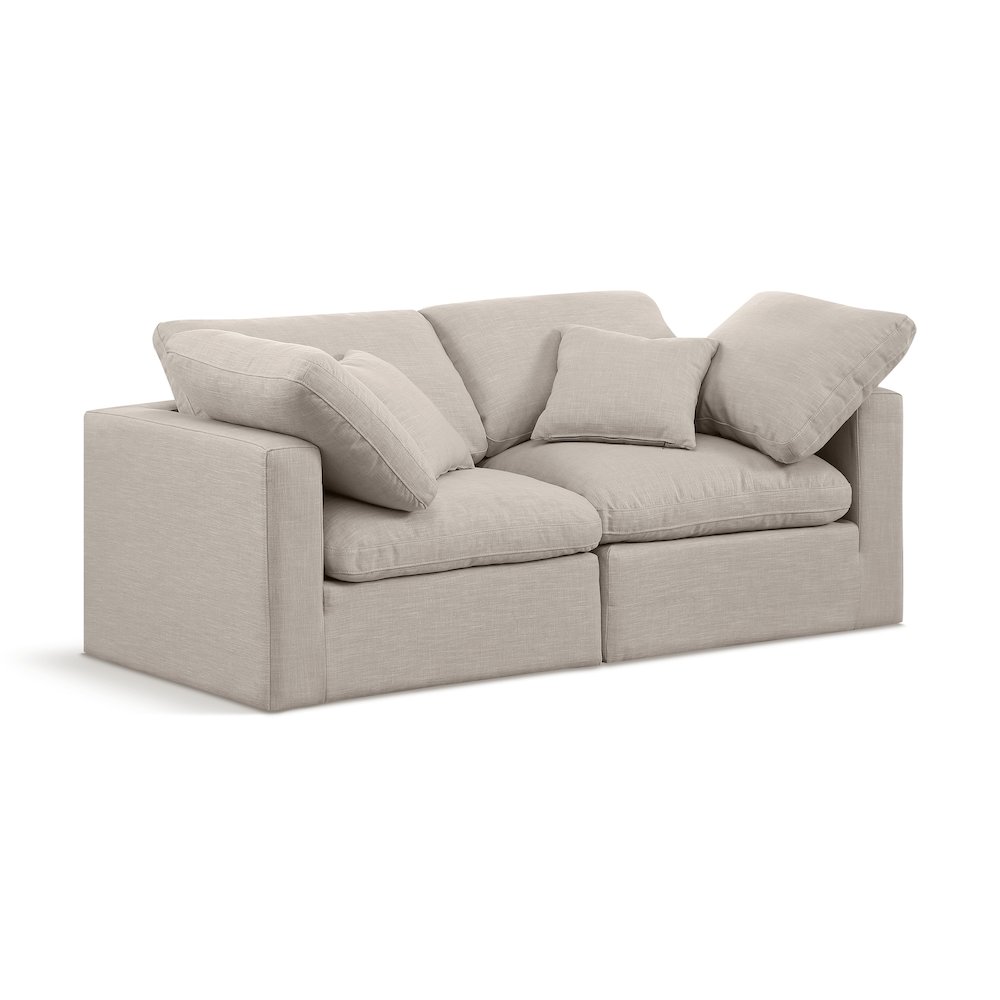 Indulge Beige Linen Textured Fabric Modular Sofa. Picture 1