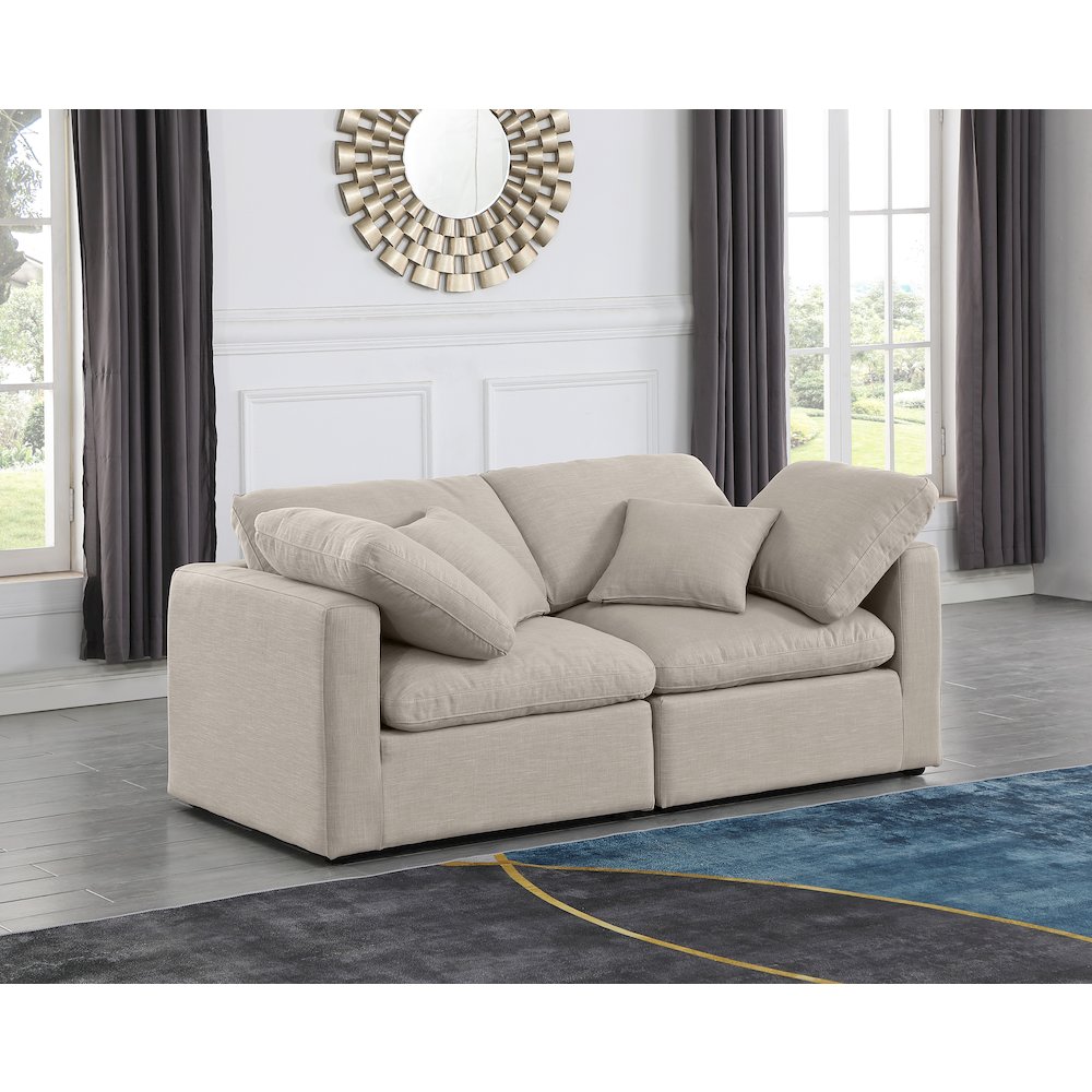 Indulge Beige Linen Textured Fabric Modular Sofa. Picture 2