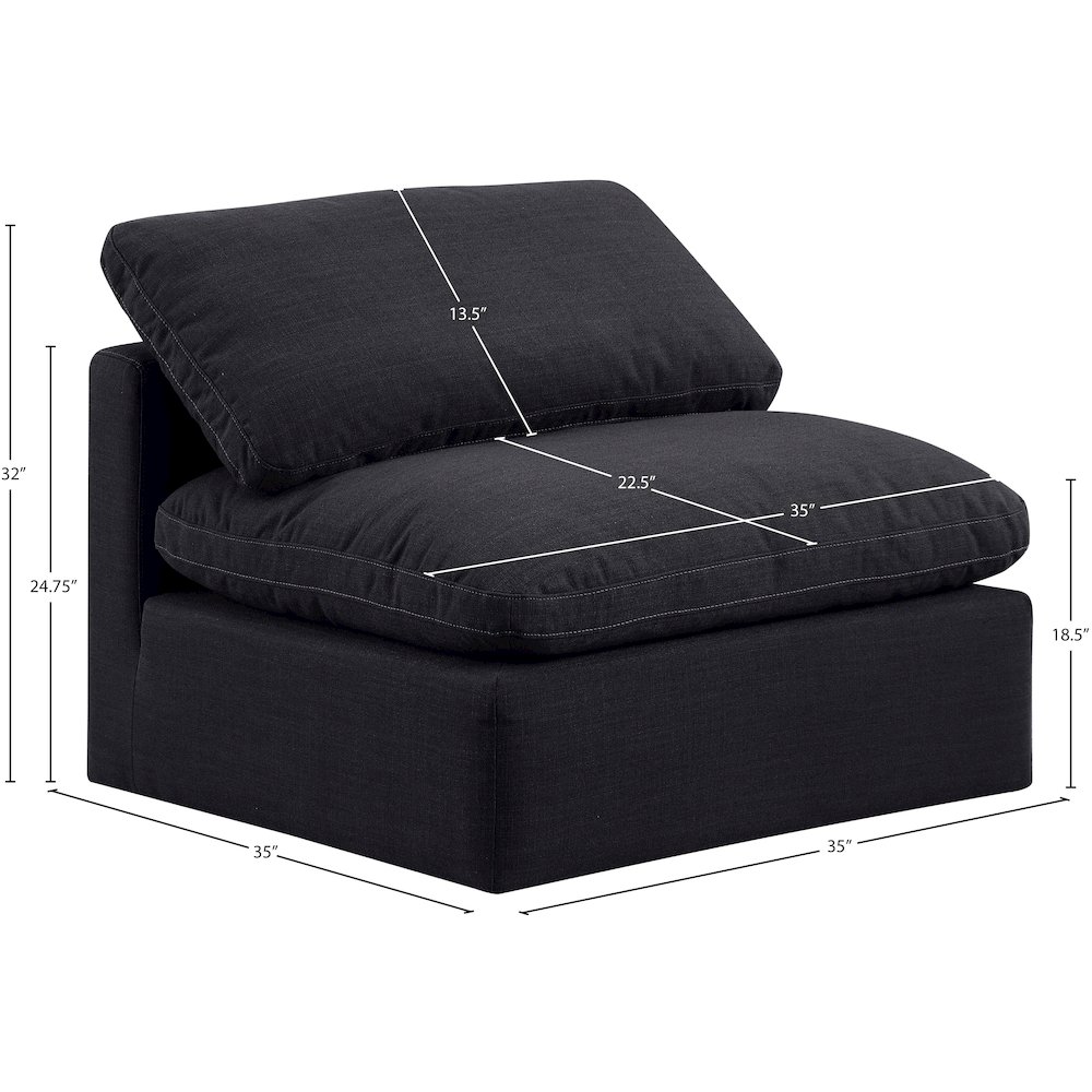 Indulge Black Linen Textured Fabric Armless Chair. Picture 8