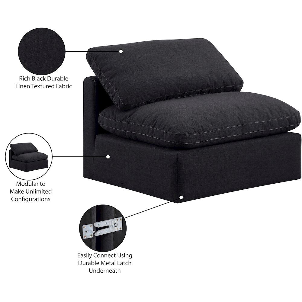 Indulge Black Linen Textured Fabric Armless Chair. Picture 9