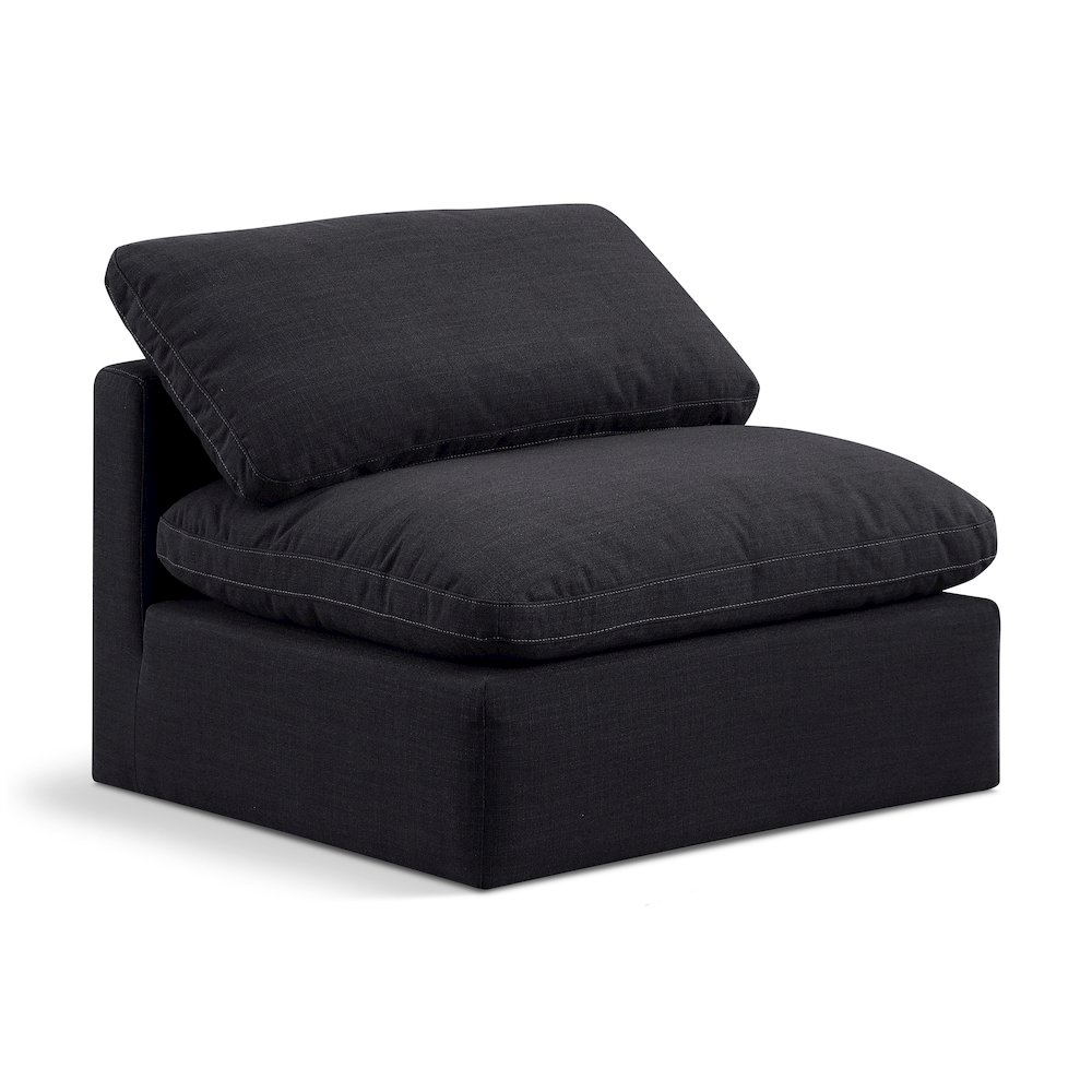 Indulge Black Linen Textured Fabric Armless Chair. Picture 1