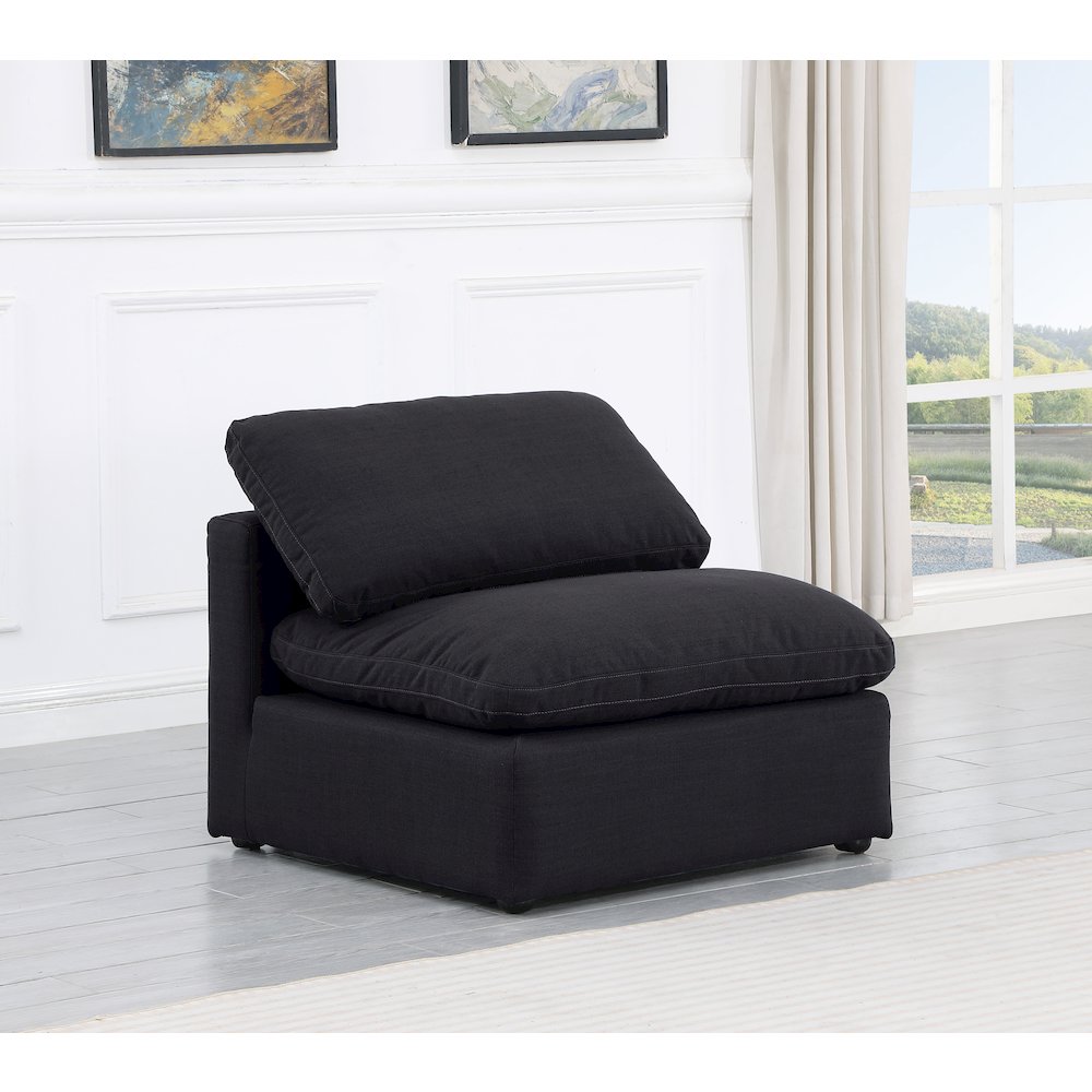 Indulge Black Linen Textured Fabric Armless Chair. Picture 2