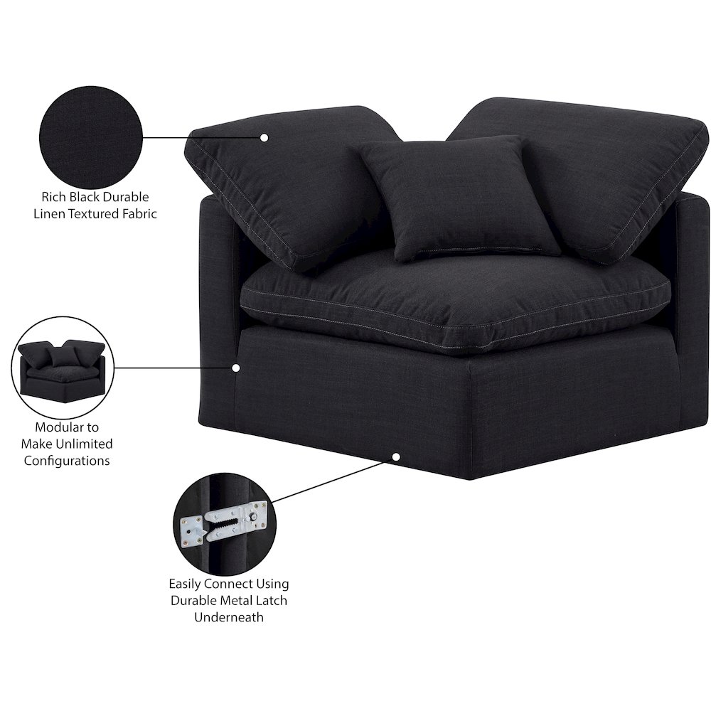 Indulge Black Linen Textured Fabric Corner Chair. Picture 9
