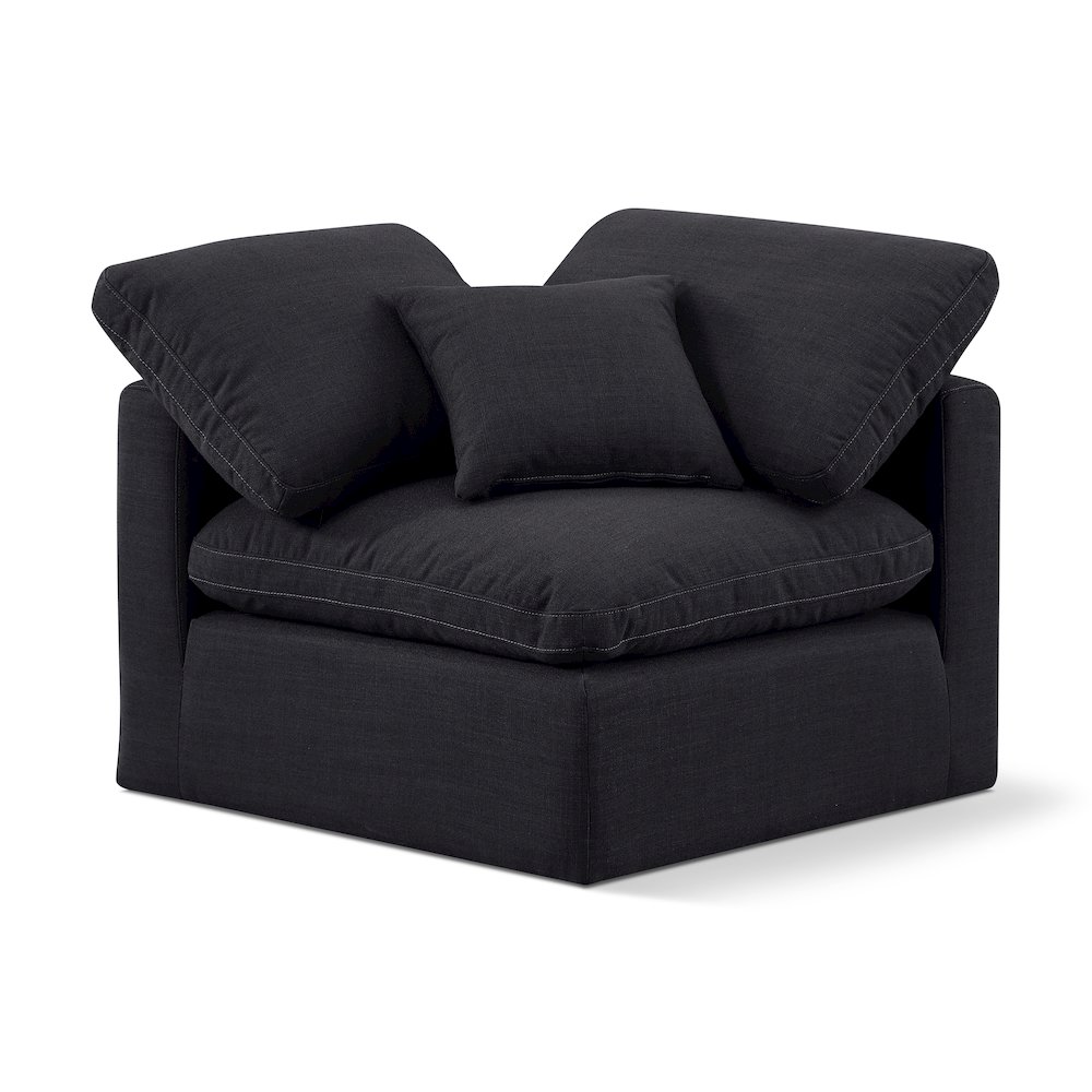 Indulge Black Linen Textured Fabric Corner Chair. Picture 1