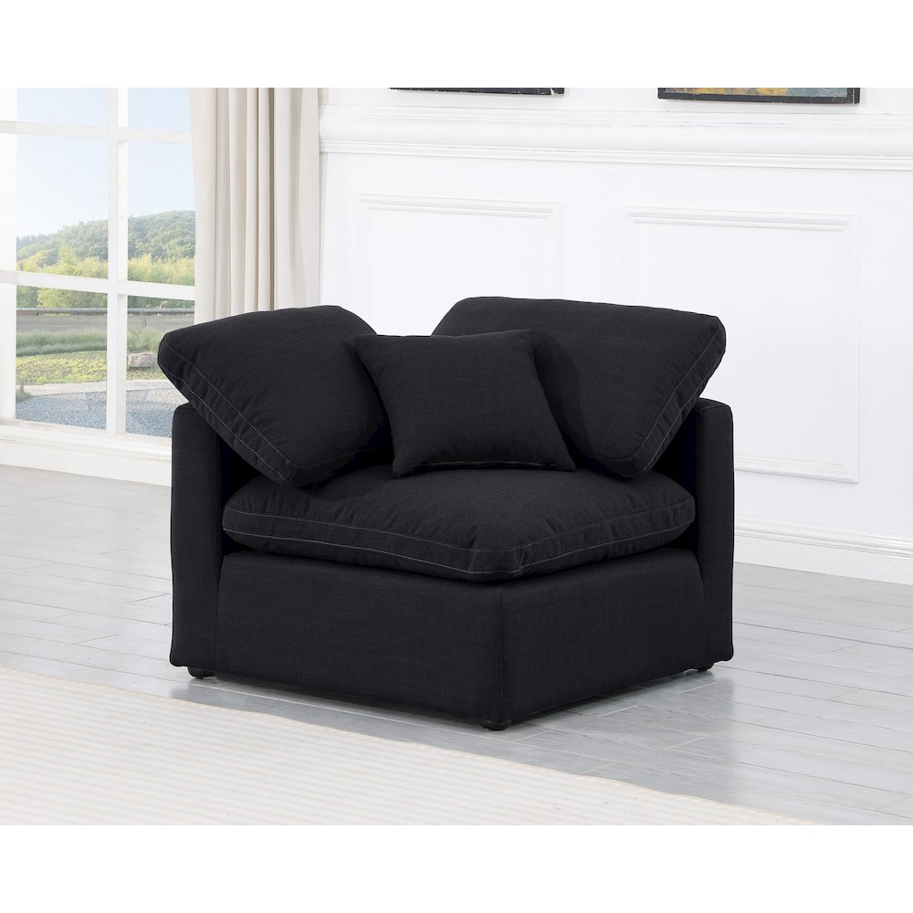Indulge Black Linen Textured Fabric Corner Chair. Picture 2