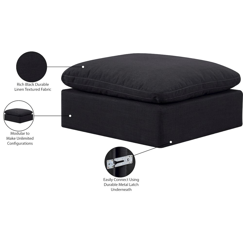 Indulge Black Linen Textured Fabric Ottoman. Picture 6
