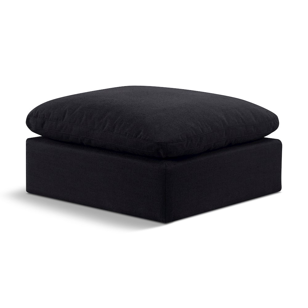 Indulge Black Linen Textured Fabric Ottoman. Picture 1
