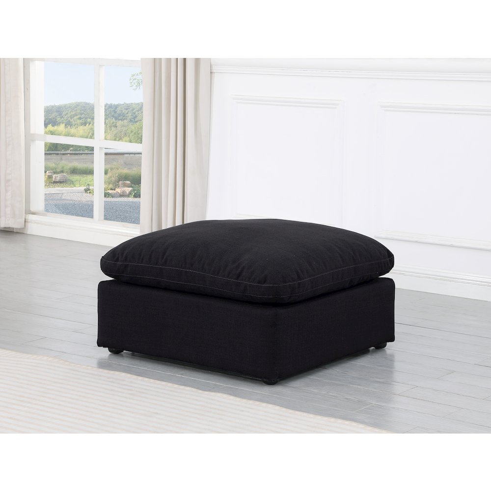Indulge Black Linen Textured Fabric Ottoman. Picture 2