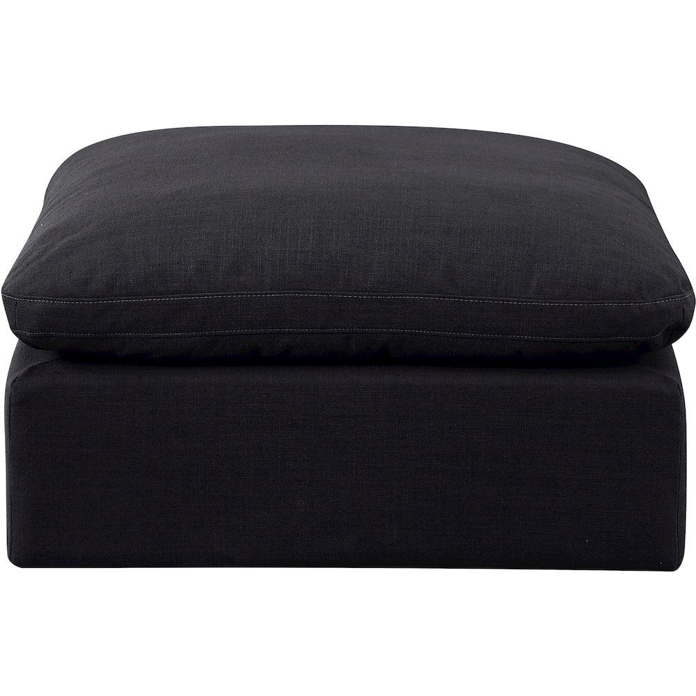 Indulge Black Linen Textured Fabric Ottoman. Picture 3