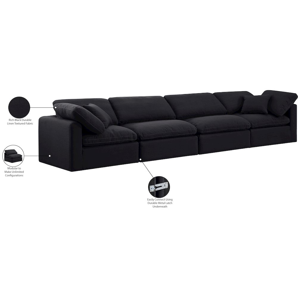 Indulge Black Linen Textured Fabric Modular Sofa. Picture 9