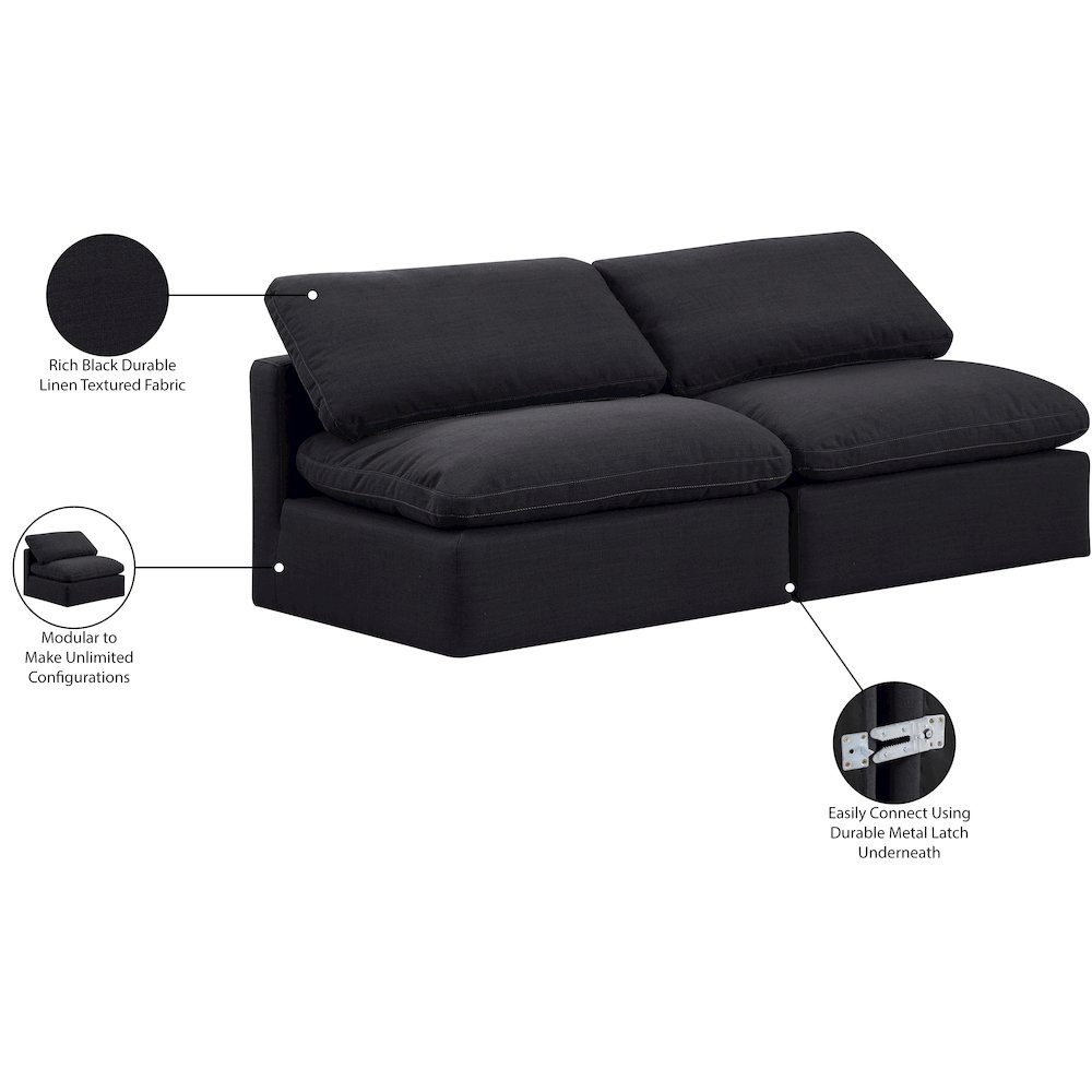 Indulge Black Linen Textured Fabric Modular Sofa. Picture 8
