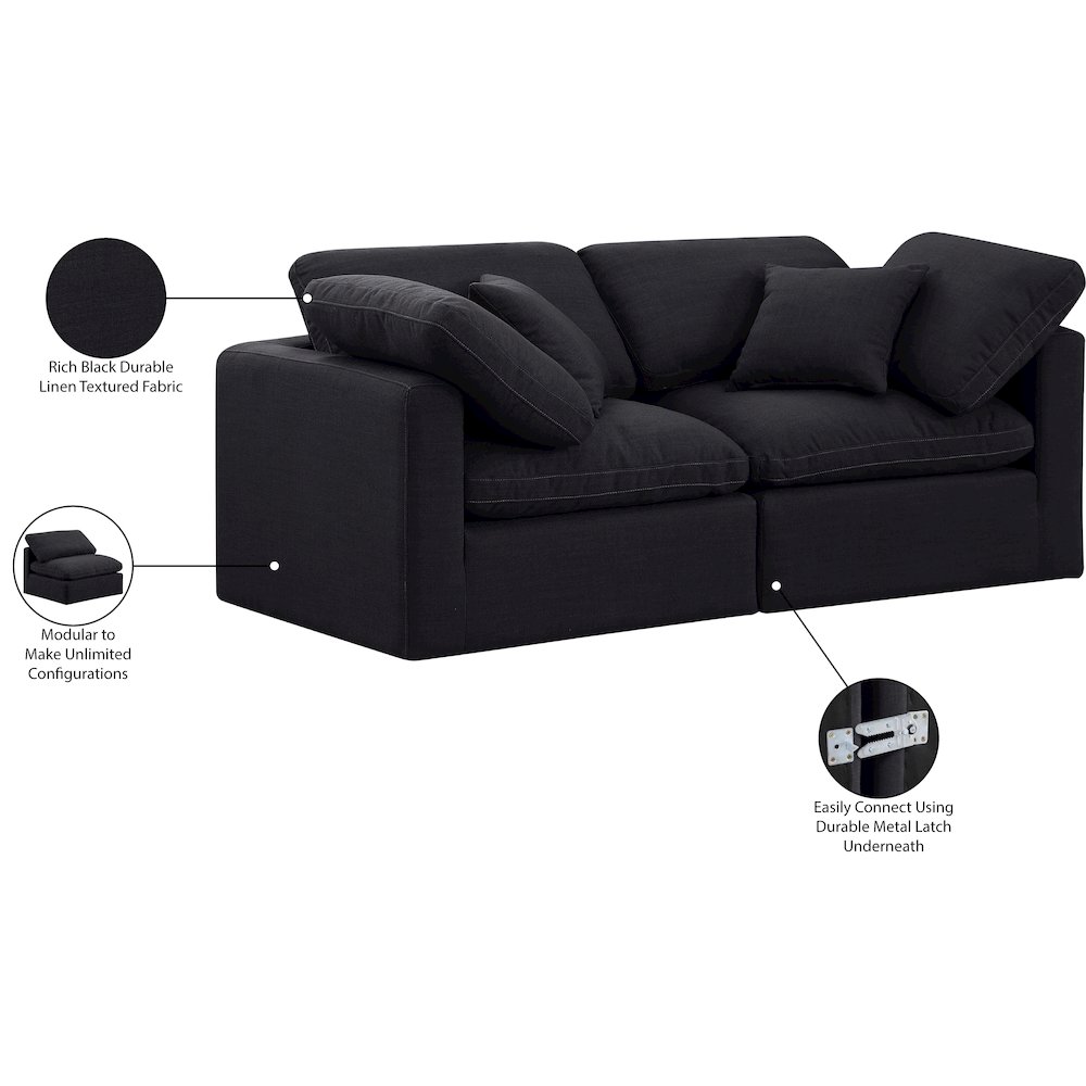 Indulge Black Linen Textured Fabric Modular Sofa. Picture 9